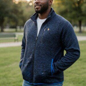 U. S. Polo Association Sweatshirt Mens XLT Full Zip Black & Blue Heavy Knit Tall